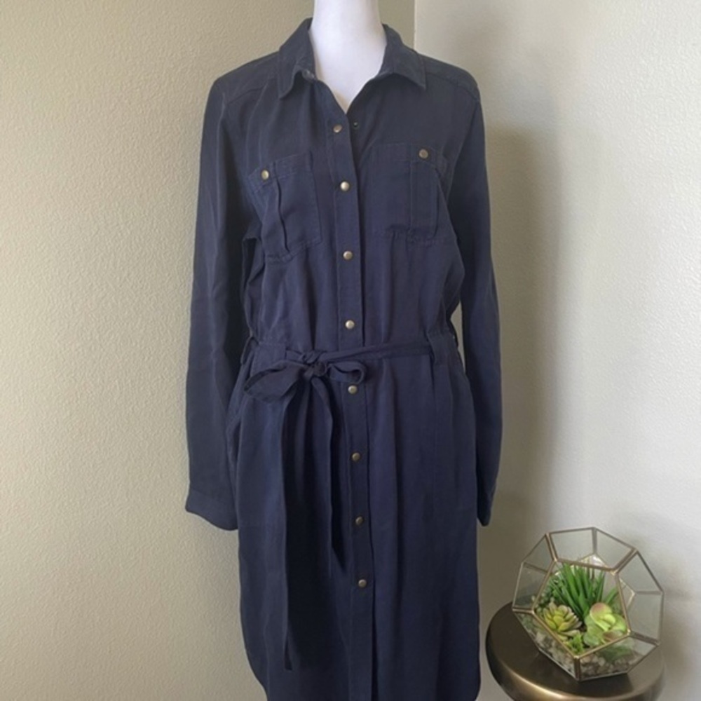 Margaret O'Leary button down long shirt style dress with belt tie